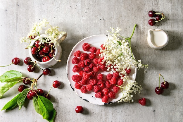 Baies fraîches de cerise et de framboise