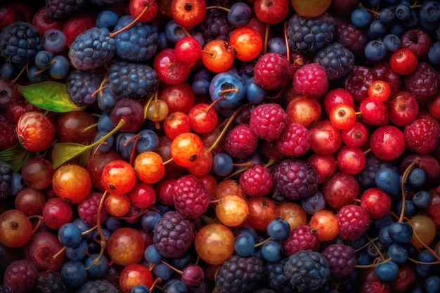 Baies frais généraux gros plan coloré mélange assorti générative ai