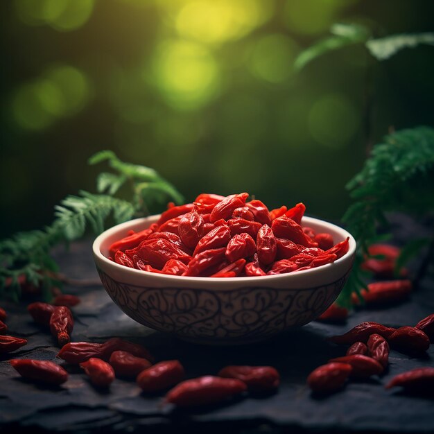 Baies de Goji dans le bol de la règle des tiers