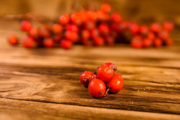 Baies de sorbier sur table en bois rustique