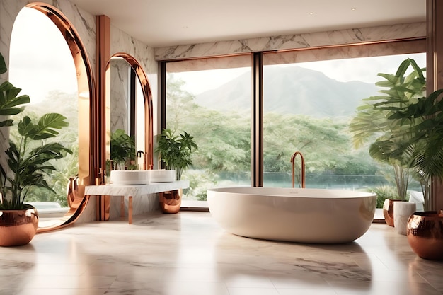 Baignade dans un salon de beauté moderne intérieur de salle de bain de luxe dans un spa avec jardin vertical mur de plantes vertes