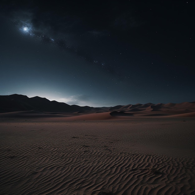 Baigné par la douce luminescence de la lune, le terrain désertique prend un charme d'un autre monde.