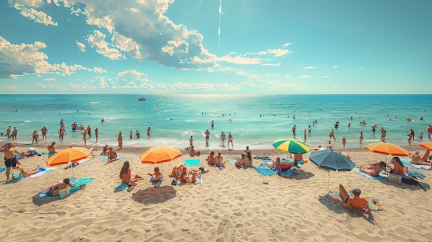 Photo des baigneurs profitent d'une journée amusante sur une plage d'été animée