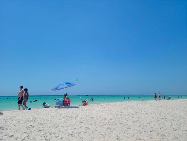 Photo les baigneurs sur le sable blanc et dans les eaux azur de l'île anna maria, près de tampa, en floride