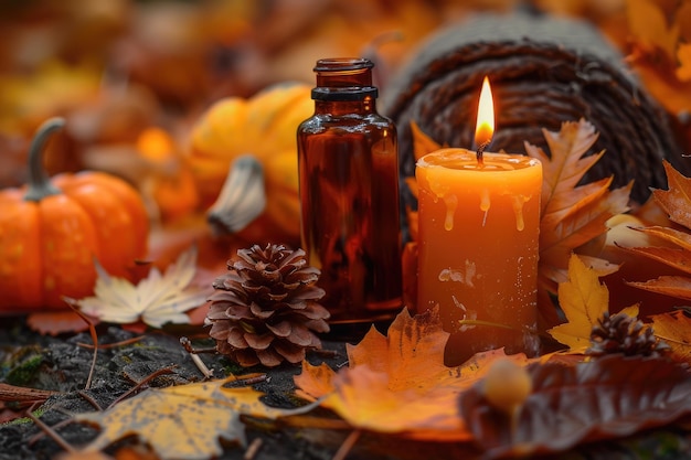 Baignez-vous dans le spa d'automne et l'aromathérapie avec des herbes et des huiles essentielles bougie et alternative naturelle