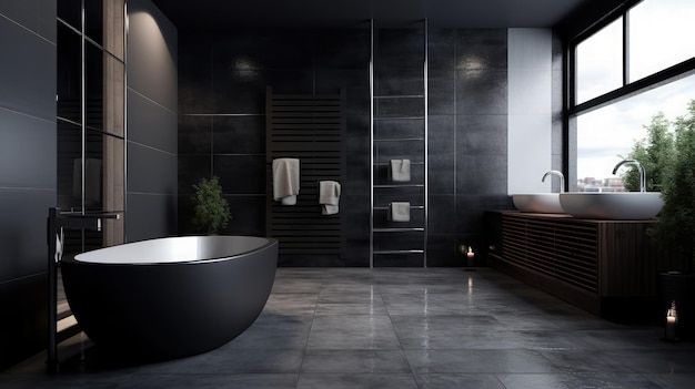 Une baignoire en céramique élégante et une baignoire moderne dans la salle de bain