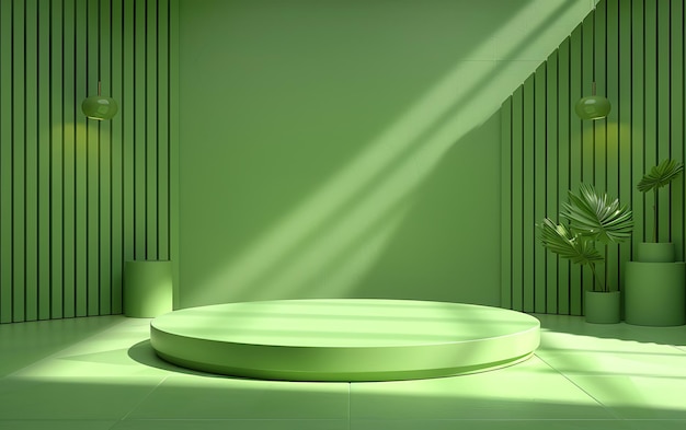 une baignoire avec un mur vert et une plante dans le coin