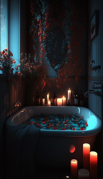 Une baignoire avec des roses dessus