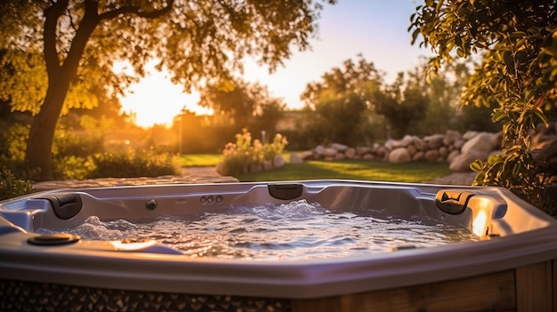 Un bain à remous bouillonnant dans un jardin IA générative