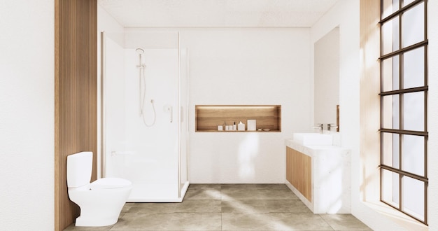 Le bain et les toilettes de la salle de bain rendu 3D de style japonais wabi sabi