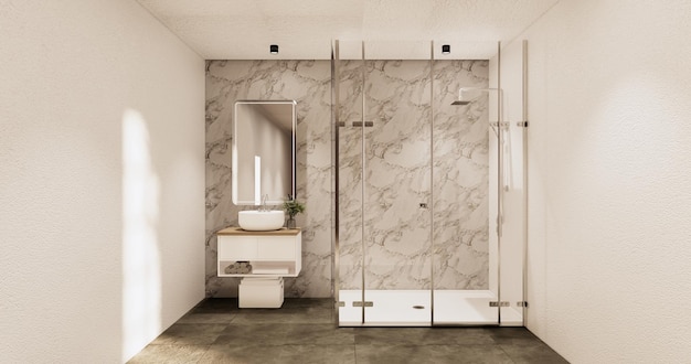 Le bain et les toilettes de la salle de bain rendu 3D de style japonais wabi sabi