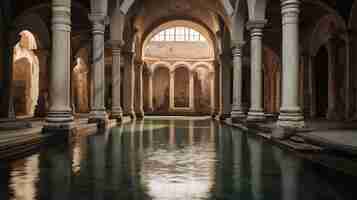 Photo bains romains frigidarium baigneurs dans une piscine à plongée froide