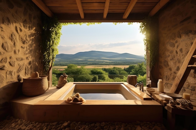 Photo des bains traditionnels avec une vue charmante sur la campagne