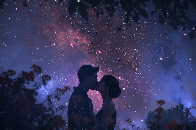 Des baisers tendrement échangés sous un ciel étoilé