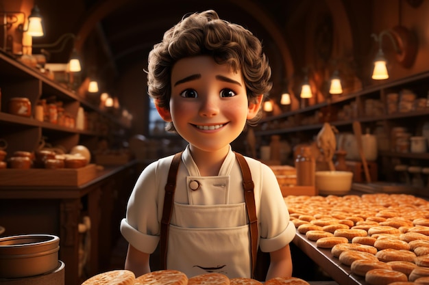 Bake 3d Pixar Style rendent Boy Character illustration de l'occupation avec l'environnement pertinent