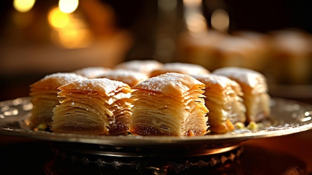 Baklava délicat avec du sucre en poudre