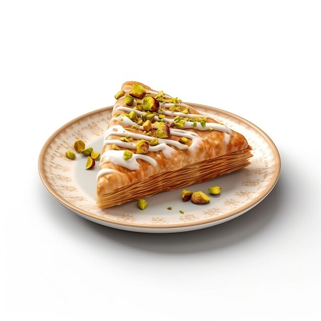 baklava avec glace cuisine turque isolée sur fond blanc