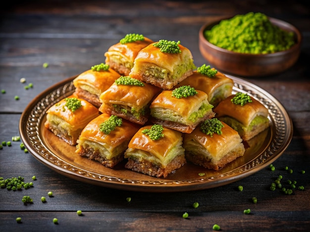 Baklava turque à la pistache délicieux baklava turque traditionnel et noix de pistache verte