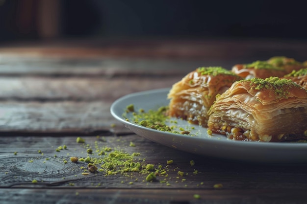 Photo baklava turque traditionnel oriental sucré avec des noix et du miel