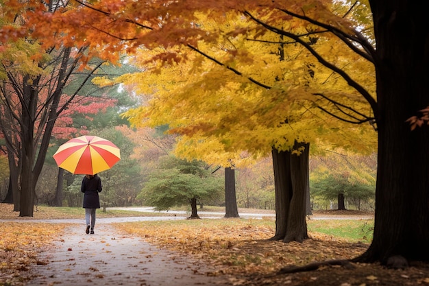 Balade d'automne Parapluie coloré et feuillage vibrant