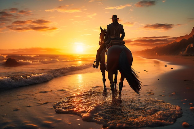 Une balade à cheval en bord de mer avec vue sur le coucher du soleil