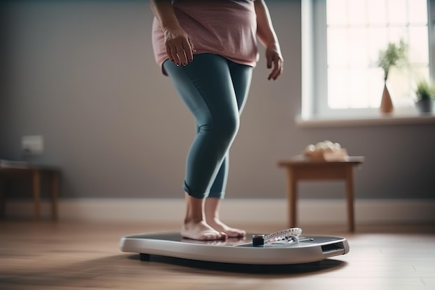 Sur une balance domestique, une femme en surpoids se pèse Ai généré