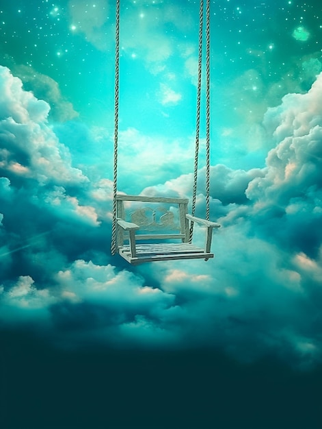 La balançoire suspendue aux nuages dans le ciel généré par Ai