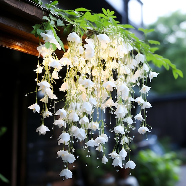 Un balcon avec une fleur rose suspendue au plafond Généré par AI