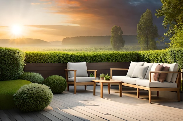 Un balcon avec vue sur un jardin et une clôture