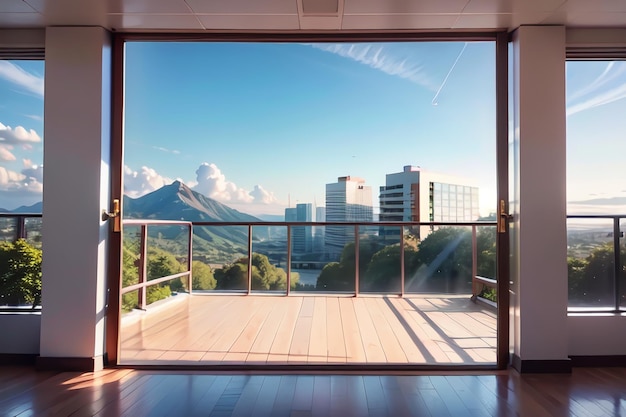 Un balcon avec vue sur les montagnes au loin