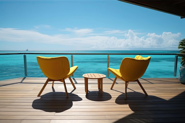 Un balcon avec vue sur l'océan.