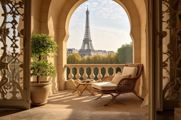 Un balcon avec vue sur la tour eiffel