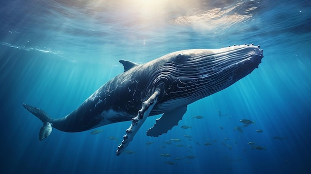 Baleine appréciant les rayons du soleil lumineux glissant à travers les eaux verticalesAi