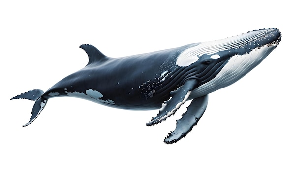 une baleine aux yeux bleus et aux marques blanches sur le corps