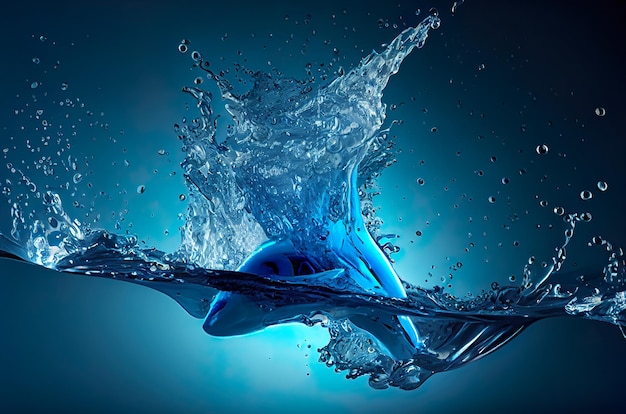 Une baleine bleue éclabousse dans l'eau.