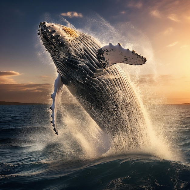 Une baleine à bosse sautant de l'eau.