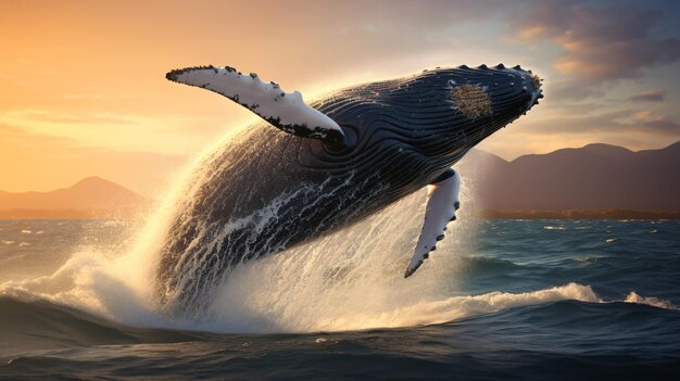 Une baleine à bosse sautant sur la mer