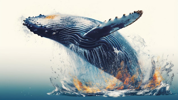 Une baleine à bosse saute de l'eau.