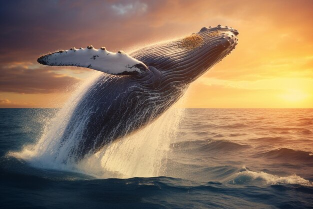 Une baleine à bosse saute de l'eau.