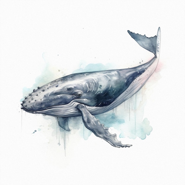 Baleine dans l'illustration aquarelle de couleurs pastel de l'océan