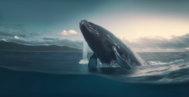 Baleine dans l'océan photographie d'une grande baleine bleue dans la mer Generative AI