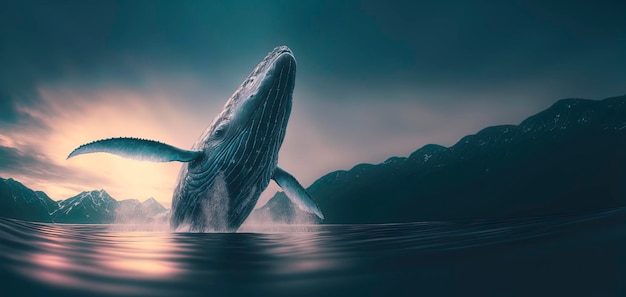 Baleine dans l'océan photographie d'une grande baleine bleue dans la mer Generative AI