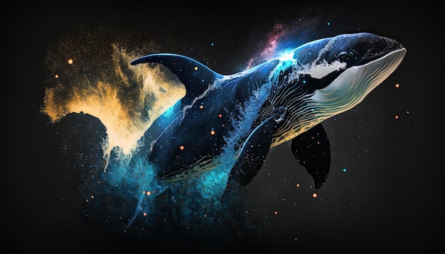 Baleine de l'espace dans l'espace créature divine crainte cosmique inspirant illustration numérique rêveuse ai générative