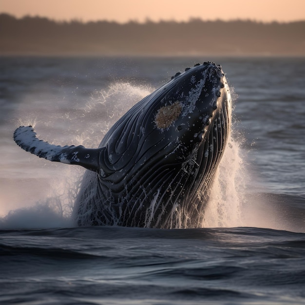 Une baleine est dans l'eau et s'apprête à plonger.