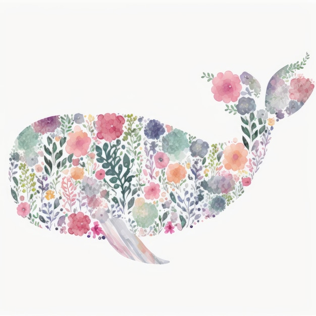 Une baleine avec des fleurs et des feuilles