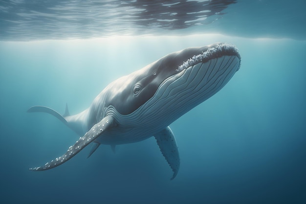 Une baleine nage sous l'eau.