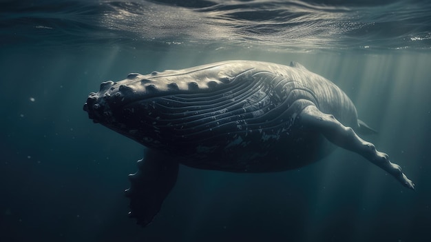 une baleine nageant dans l'océan dans la mer