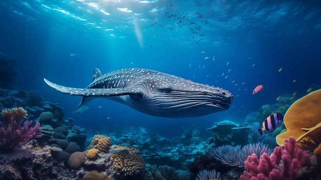 La baleine de la sérénité sous-marine et le corail coloré