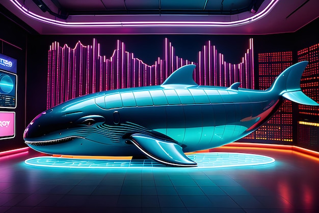 Les baleines de crypto-monnaie une baleine pseudo-déloristique technologique 3D dans un design moderne