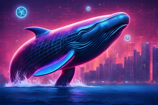 Les baleines de crypto-monnaie une baleine pseudo-déloristique technologique 3D dans un design moderne